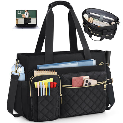 SDYSM Teacher Tote Bag 15.6 inch Laptop Bag Work Bags for Women Nurse Tote Professional Computer Messenger Shoulder Bags Laptop Briefcase for Office, College, Nursing, Black
