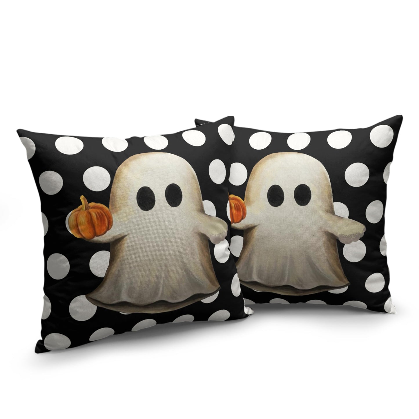 Kwlegh Ghost Pillow Covers Halloween Decorative Pillow Covers 18x18 Set of 2 Gus Ghost and Pumpkin Pillow Case White Polka Dot Spooky Throw Pillow Covers for Home Sofa Outdoor Decoration