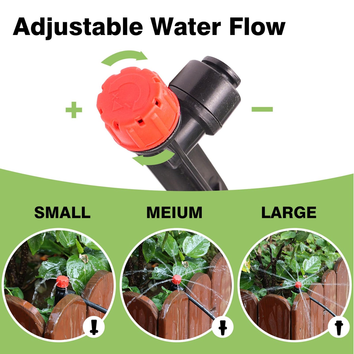 Maotong 32 Pack New Easy-Connect Drip Emitters Sprays for 1/4" Drip Irrigation Tubing (16 Pcs Quick-Connect Emitters Vortex+16 Pcs Quick-Connect Emitters Stream)