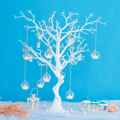 Nuptio 24 Pcs Hanging Glass Tealight Holder Globe 2.36" Diameter, Tea Light Candle Holders Wedding Christmas Halloween Home DIY Gifts, Garden Hanging Ornaments Outdoor Candle Holders