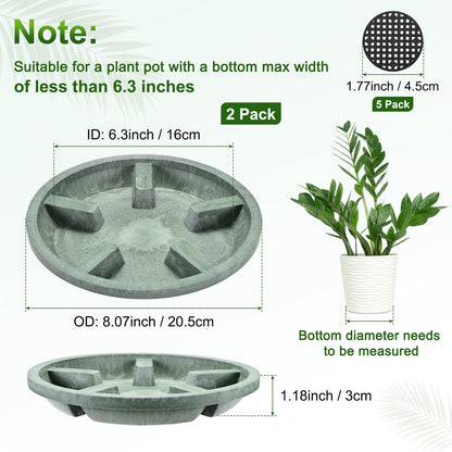 M METERXITY 2-Pack Plant Saucer, 6.3 Inch/16 cm Plastic Plant Trays Thicker for Pots/Indoor/Outdoor/Water Drainage and Protection, Flowerpot Drip Tray [Green Veins]