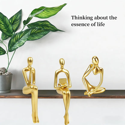 Prettidecor Gold Home Decor Thinker Statue Accents, Set of 3 Thinker Sculptures Office Decor Modern Abstract Resin Decoration on Shelf Table Desk for Living Room Office Bedroom (Gold, Large)