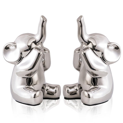 SURE YUESI Pair of Small Silver Elephant Figurines, Modern Boho Decorative Statues, Lucky Elephant Home Decor for Living Room, Bedroom, Office Desk & Shelf