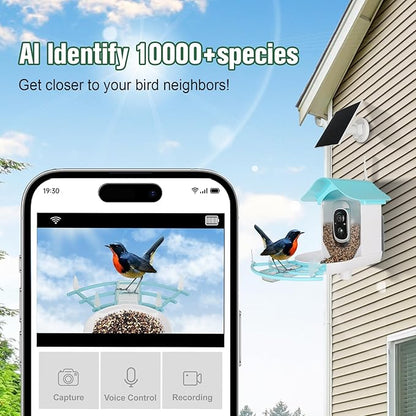 Bird Feeder with Camera, AI Identify Birds Species, Smart Bird Feeder with Camera Solar Powered, Auto 2K HD Video in Backyard, Ideal Gift for Family and Birds Lovers