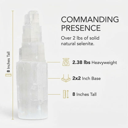 The Chrysalis Stone | Selenite Skyscraper | 8'' Tall | 1 pc | Crystals and Healing Stones, Spiritual Gifts for Women, Reiki, Chakra, Yoga, Meditation Accessories