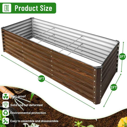 SnugNiture 2-Pack 6x2x2FT Galvanized Raised Garden Bed Kit, Metal Planter Box for Planting Plants Vegetables, Brown