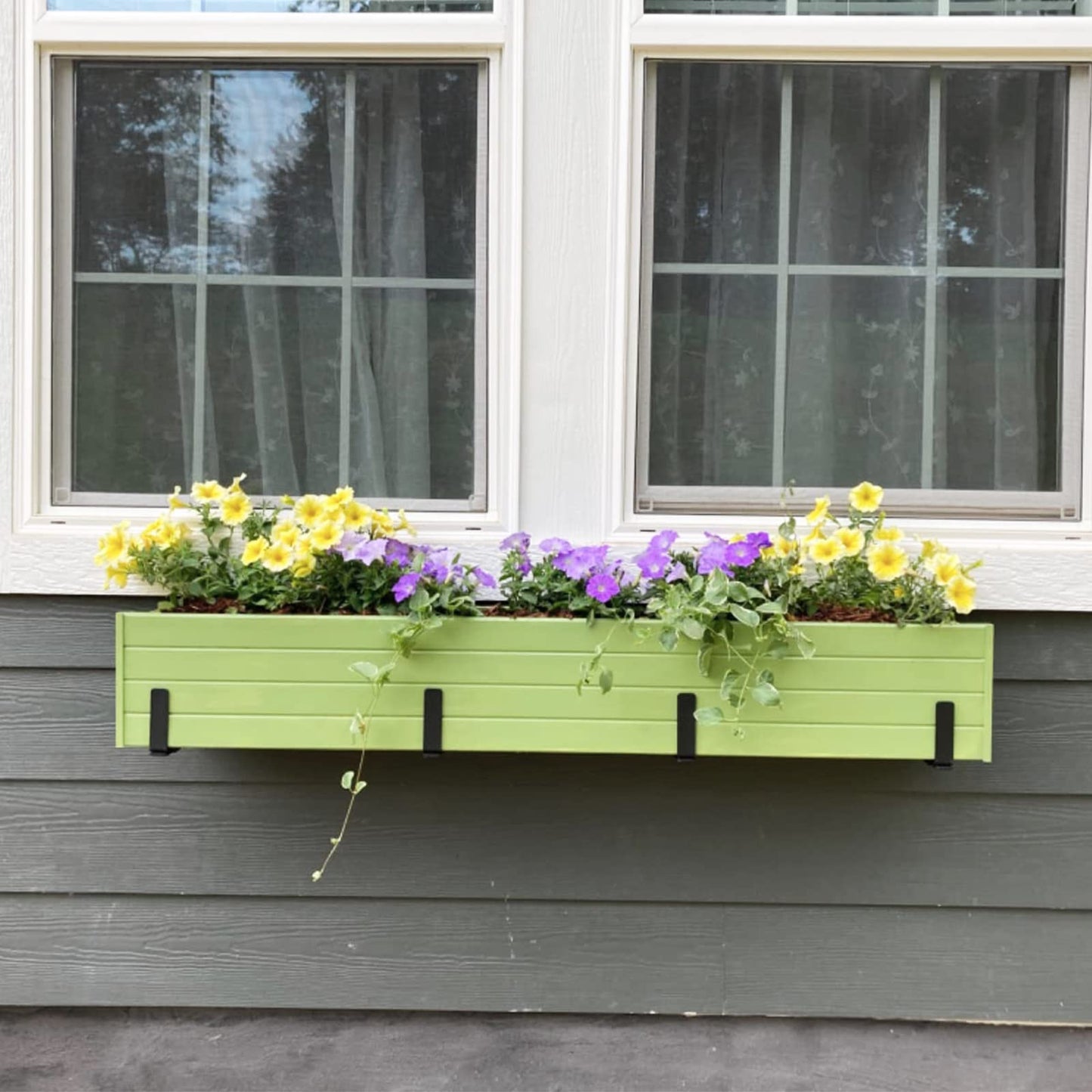 Pusonor Adjustable Window Box Bracket 4 Pack, Heavy Duty Planter Box Bracket Flower Box Holder Wall Mount Suitable for Planter Boxes 6 inches to 12 inches Deep
