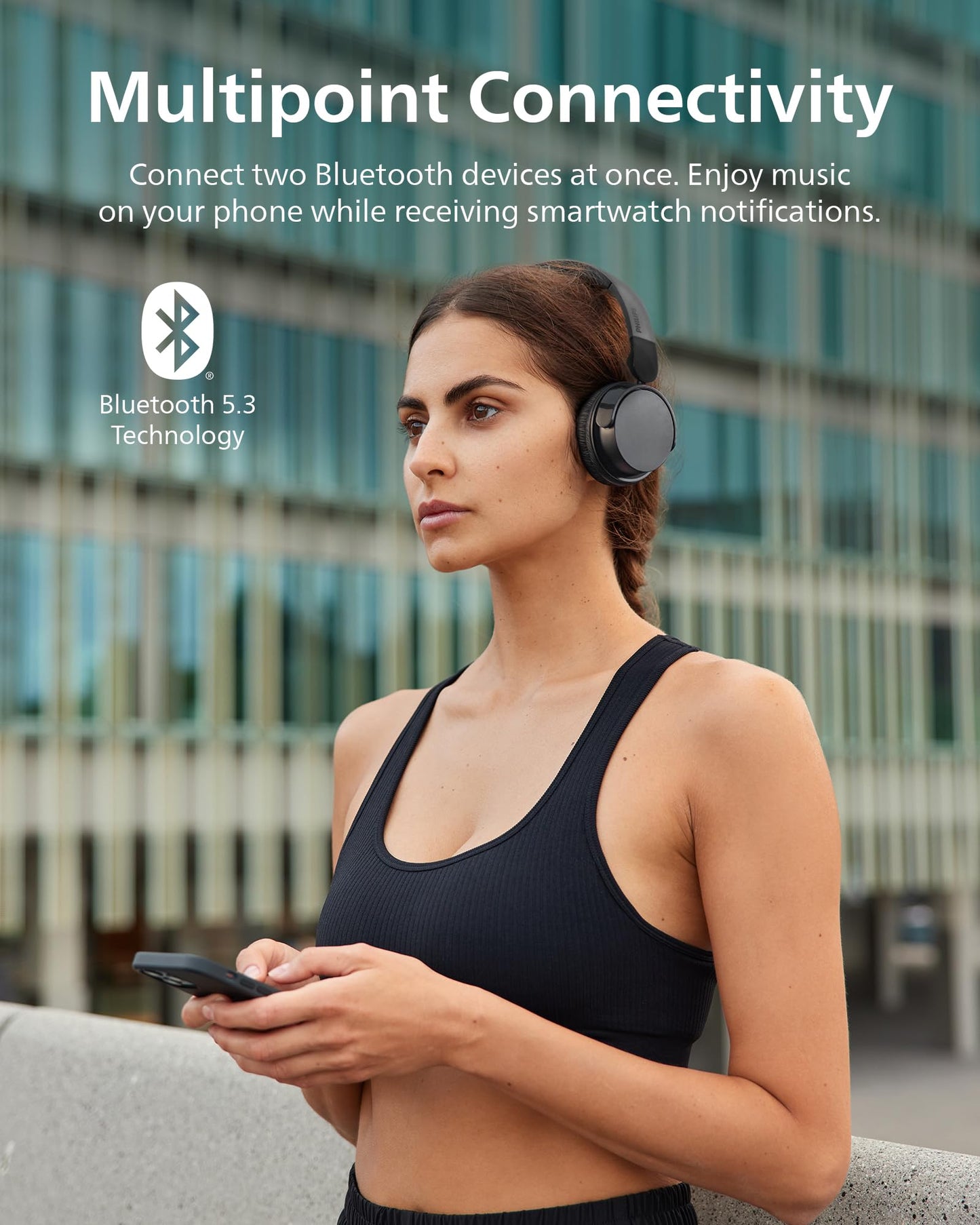 PHILIPS H3209 Wireless Headphones,On-Ear Bluetooth Headphones, Dynamic Bass, Sound Signature,Clear Call,25H Battery Life,Fast Charging,Soft Ear Cups,Bluetooth 5.3,Compact Design,Light,Dark Black