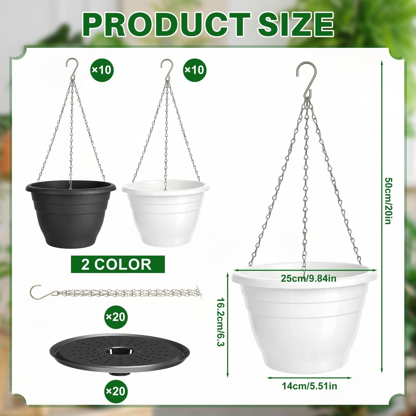 Romooa 20 Pcs 10 Inch Plastic Self Watering Hanging Planters Bulk Hanging Baskets for Plants Indoor Outdoor with Drainage Holes and Chain Plant Pot for Garden, Balcony, Porch, Patio Decor