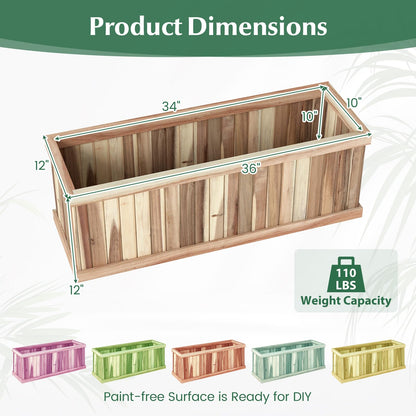 Giantex Acacia Wood Raised Garden Bed, Rectangular Planter Box w/Drainage Gaps, Floor Standing Window Mount for Flower Vegetable Herb Fruit, Outdoor Plant Container for Backyard, Lawn, 36"x12"x12"