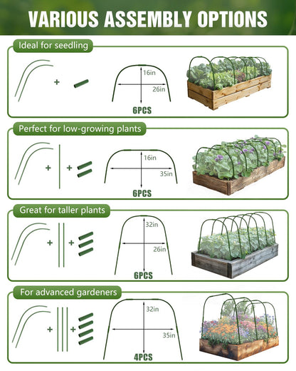 joyhalo Garden Netting for Raised Beds, 6 Sets Garden Hoops with for Raised Beds 10x30 Ft Garden Net, Bird & Cicada Net for Trees, Garden Mesh Netting for Greenhouse, Vegetable, 18 Clips Included