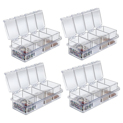 Tobeelec 4 Pcs Clear Seasoning Box with Spoons, 16 Pcs Kitchen Clear Seasoning Rack Spice Pots Spice Storage Containers Condiment, Transparent Spice Jars with Cover for Salt Candy Cruet Sugar