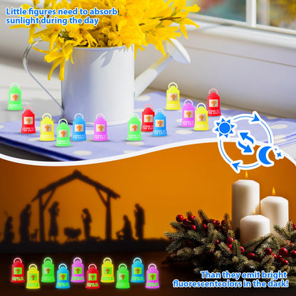 Halloscume 100 Pcs Vbs 2026 Jesus is The Light Lanterns Figures Glow in Dark Jesus Lights The Way Sign Christian Religious Gift Hide and Seek Sunday School Favor (Partially Glowing,Multicolor)