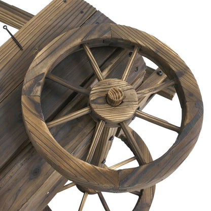 Rungfa Garden Wood Wagon Flower Planter Pot Stand with Wheels Home Outdoor Decor