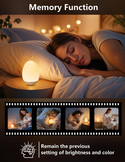 NICKLUC Egg Night Light for Nursery: Baby Night Lights Tap Lamp Stepless Dimming with Warm White and 7 RGB Colors Rechargeable Portable for Infant and Kids Bedroom Breastfeeding Sleep Aid