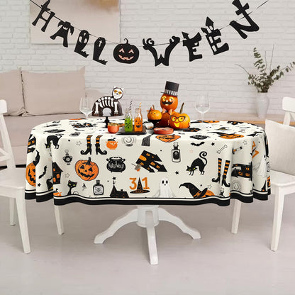 Yighty Oval Halloween Tablecloth 60x84In,Horror Pumpkin Castle Skull Tablecloth,Polyester Waterproof Wrinkle-Resistant and Durable Table Cloth,Suitable for Halloween,Parties,Holiday,Kitchens