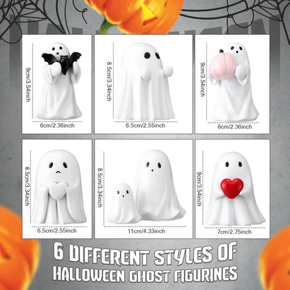 Wesiti 6 Pcs Halloween Ghost Figurine Spooky Resin Ghost Statue Cute Halloween Figurines Decorations Ghosts Figurines Bulk Scary Statue for Gift Props Indoor Home Tabletop Party Decorations, 6 Styles