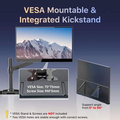 kksmart Portable Monitor for Laptop MacBook Surface PC Xbox PS5, Travel Monitor Second Screen for Laptop, HDMI USB-C VESA Compatible Built-in Speaker, 15.6inches
