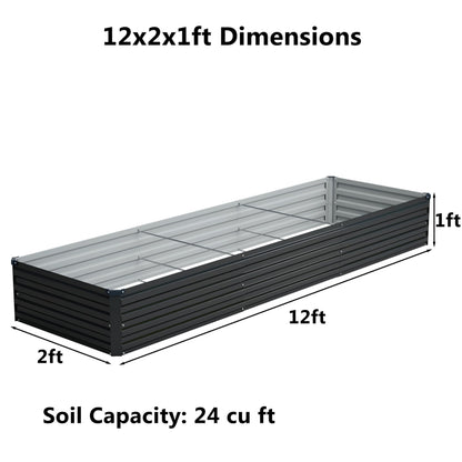 zunatu 12x2x1 ft(2 Pack) Galvanized Raised Garden Bed,Outdoor Planter Box Metal Patio Kit Planting Bed for Vegetables Flowers and Succulents,Black