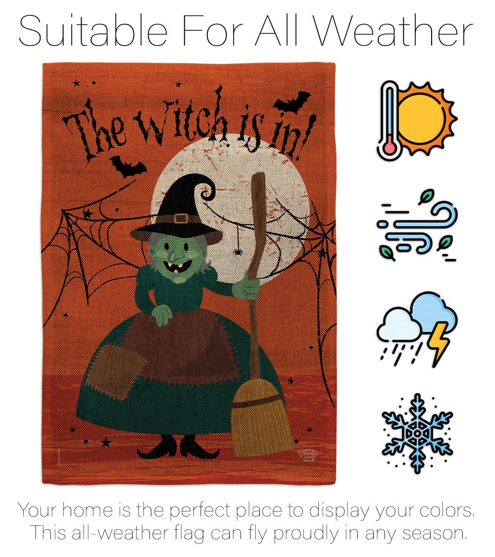 Ornament Collection Halloween Garden Stakes Flag Set Home Banner Burlap Door Sign Wall Post Stand Grave Porch Outdoor Tapestry Witch is in Front Yard Decorations, Fall Gifts Made in USA