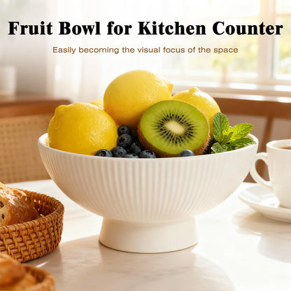 Richtmall Decorative Bowl 8 Inch Fruit Bowl for Kitchen Counter Modern Pedestal Footed Centerpiece Bowl for Coffee Table & Home Decor Fall Catch-All Bowl for Key, Candy, White