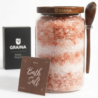Graina Large Bath Salt Container with Scoop | 74 oz Bath Salt Jar with Lid & Scoop | Airtight Glass Canister, Premium Dark Acacia Lid, Bathroom Storage, Sugar & Coffee Canister, Home Storage