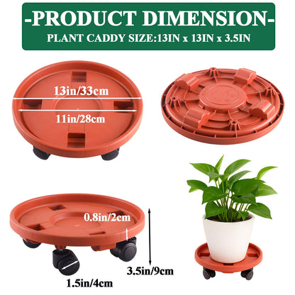 Tulpeed Rolling Plant Stand with Wheels 5 Pack 13 Inch Plant Caddy with Wheels Heavy Duty Plant Dolly Roller Base with Wheels Round Flower Pot Rack Holder Planter Trolley Tray, Red