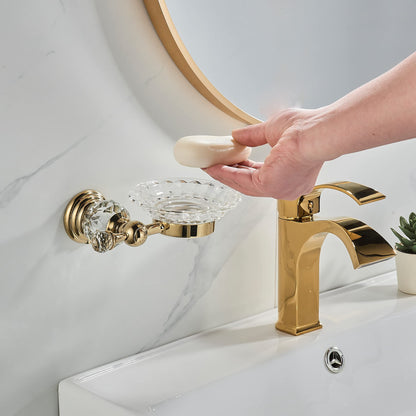 WOLIBEER Crystal Soap Dish Holder, Polished Gold Shower Soap Holder Stainless Steel Soap Saver Tray for Bathroom Wall Mounted