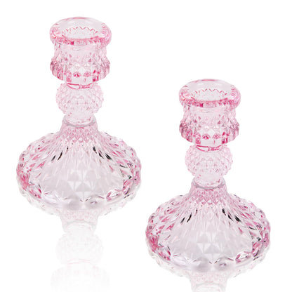 Glass Candle Holder, 2PCS Decorative Candle Sticks Pillar Candle Stand for Formal Events Wedding Party Table Centerpieces Home Decoration, Pink