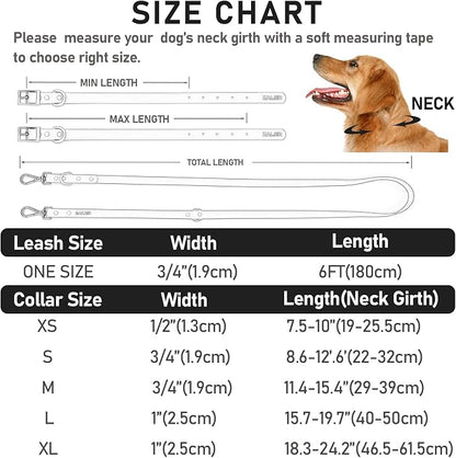 ZALER Dog Collar and Leash Set, Waterproof Adjustable Odor Proof Pet Collars Leashes Easy to Clean, 6FT Dog Leash with 2 Hooks for Large, Medium Small Dogs (S, Black)