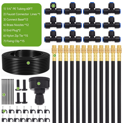 Delinlin 1/4" 60Ft Garden Drip Irrigation System with 12pcs 360°Adjustable Brass Nozzles & Bendable Rod, 2026-Upgraded Watering System Kit for Outdoor Raised Bed, Potted Plant, Yard, Greenhouse
