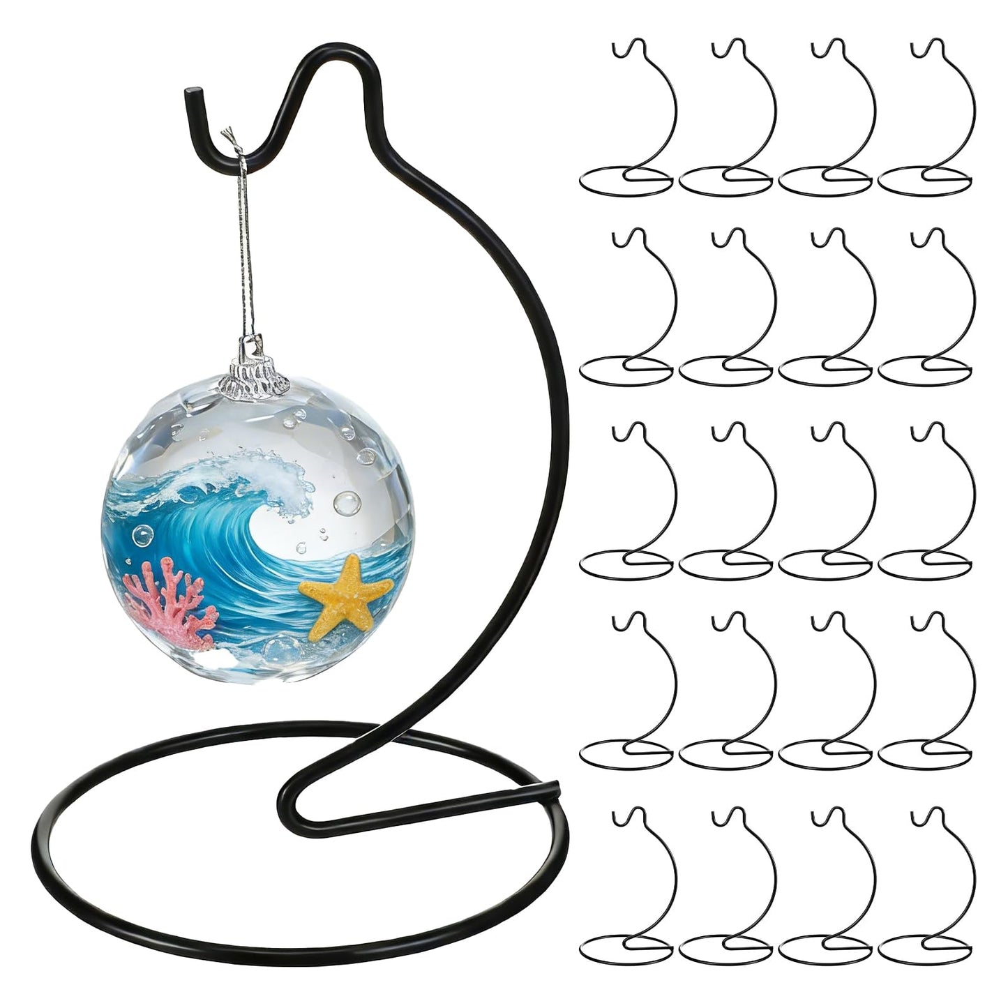 kenaeooe 20 Pcs Iron Ornament Display Stand, Hanging Holder for Glass Globe Terrarium Air Plant Witch Ball and Christmas Ornament Home Wedding Decoration, Black