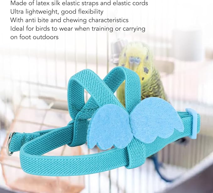 PerGar Parrot Bird Harness Leash, Adjustable Nylon Anti Bite Flying Training Rope, Pet Outdoor Traction Lead, Blue, S