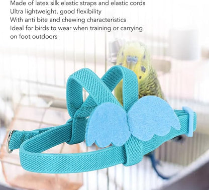 Parrot Bird Harness Leash, Adjustable Parrot Nylon Anti Bite Flying Training Rope, Pet Outdoor Traction Lead, Bird Parrot Flight Suit with Leash for Parakeets Cockatiels Conures Budgies(M-Blue)