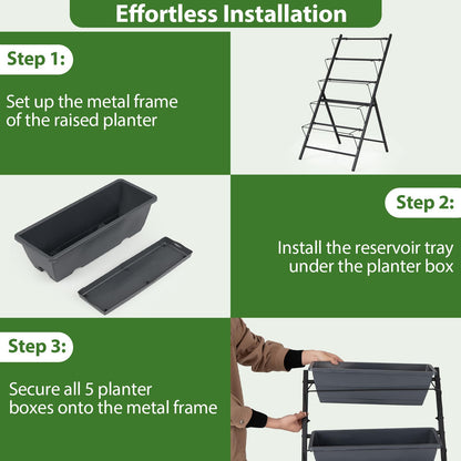 Giantex 5-Tier Vertical Garden Planter, Raised Garden Bed w/Drainage System & Removable Tray, Metal Frame Elevated Planter Boxes for Herb Vegetable Flower Grow, Outdoor Indoor Patio Balcony Backyard