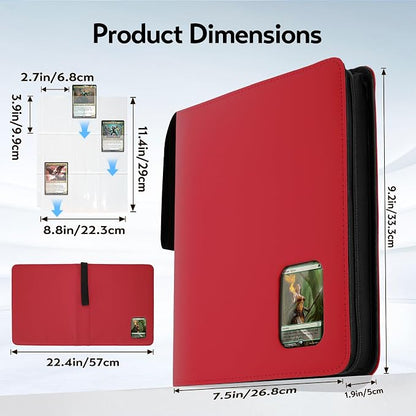 Card Binder 9 Pocket, Trading Card Binder with Clear Window Design, 720 Double Sided Pocket PU Collection Binder, Card Albums for MTG, TCG, and Sports Cards(Red)
