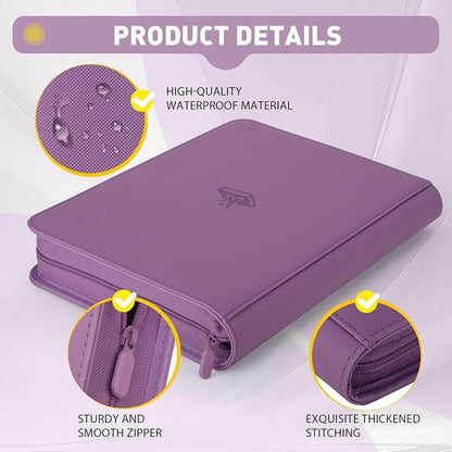 Trading Card Binder 9 Pocket, 360 Pockets Double-Sided Card Album, Premium PU Leather Zipper Card Holder for MTG, TCG, Sports & Game Cards, Must-Have for Collectors（Purple）