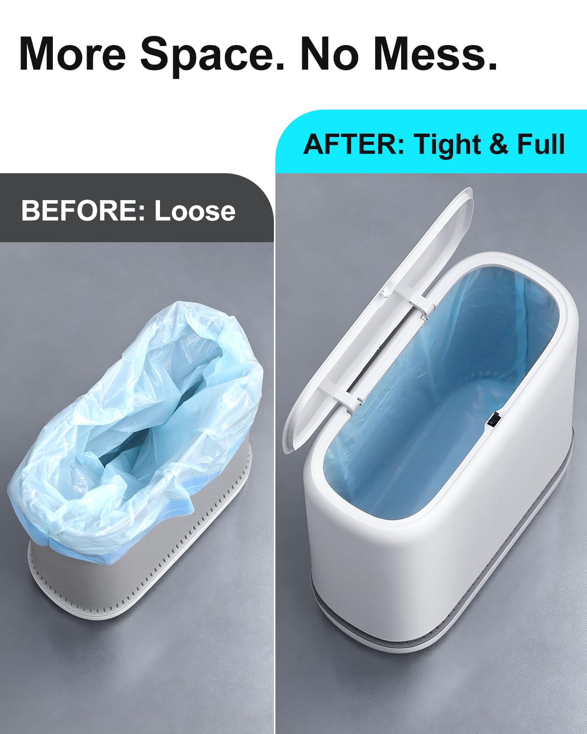 Purexa 2.3 Gallon Slim Small Bathroom Trash Can with Lid, White Dog Proof Garbage Can with Air-Press Bag Expander & Removable Bucket, Narrow Bathroom Waste Basket for Bedroom, Office, Dorm