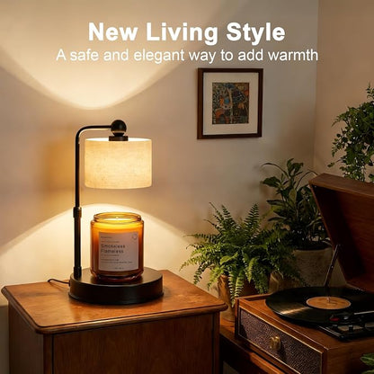 Candle Warmer Lamp with Timer, Modern Farmhouse Candle Warmer, Height Adjustable & Dimmable Electric Candle Warmer Lamp, Includes 2 Bulbs, Birthday Gift for Women, Mom, Housewarming - Flaxen