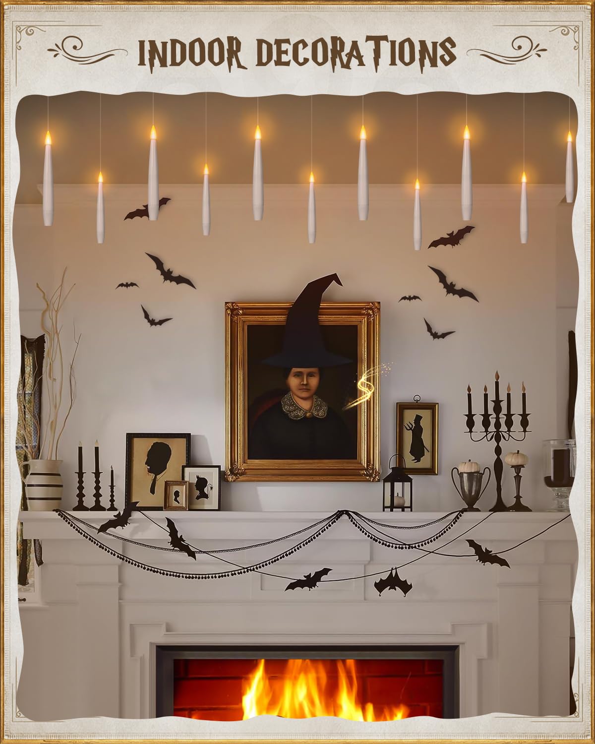 Floating Candles with Wand - Christmas Magic Hanging Flameless Candles Taper Candles with Remote for Halloween Window Home Bedroom Birthday Party Decorations (10 PCS White Candles + 1 Brown Wand)