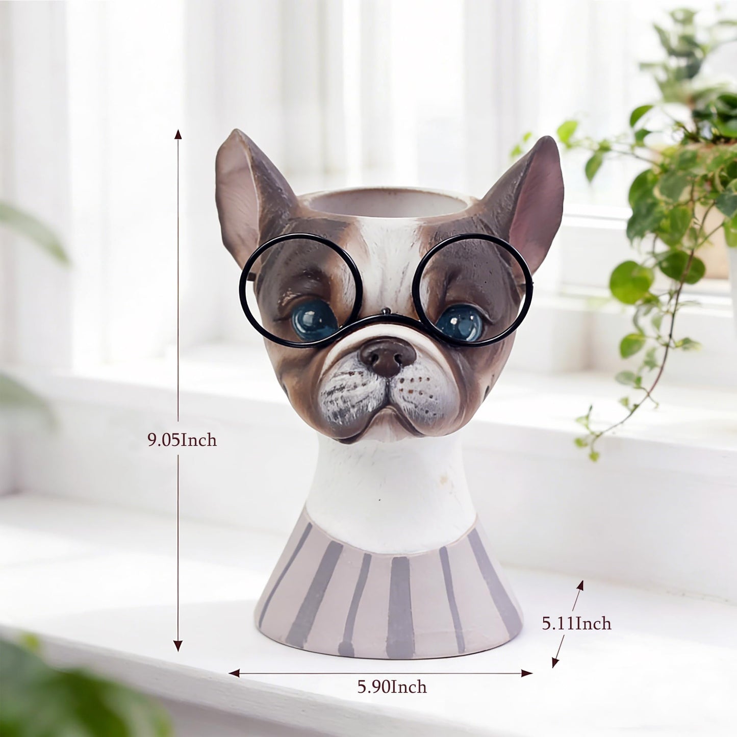 Made Funny Face Dog Flower Pots with Glasses - Standing Resin Planter Pot for Succulent & Trailing Plants, Cute Animal Novelty Planters, Indoor Outdoor Garden Decor