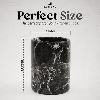 Radicaln Marble Utensil Holder 6.5" Inches Black Handmade Spatula Set for Kitchen Counter, Cooking Utensils Jar & Kitchen Essentials Organizer, Ideal Utensil Caddy & Spoons Holder