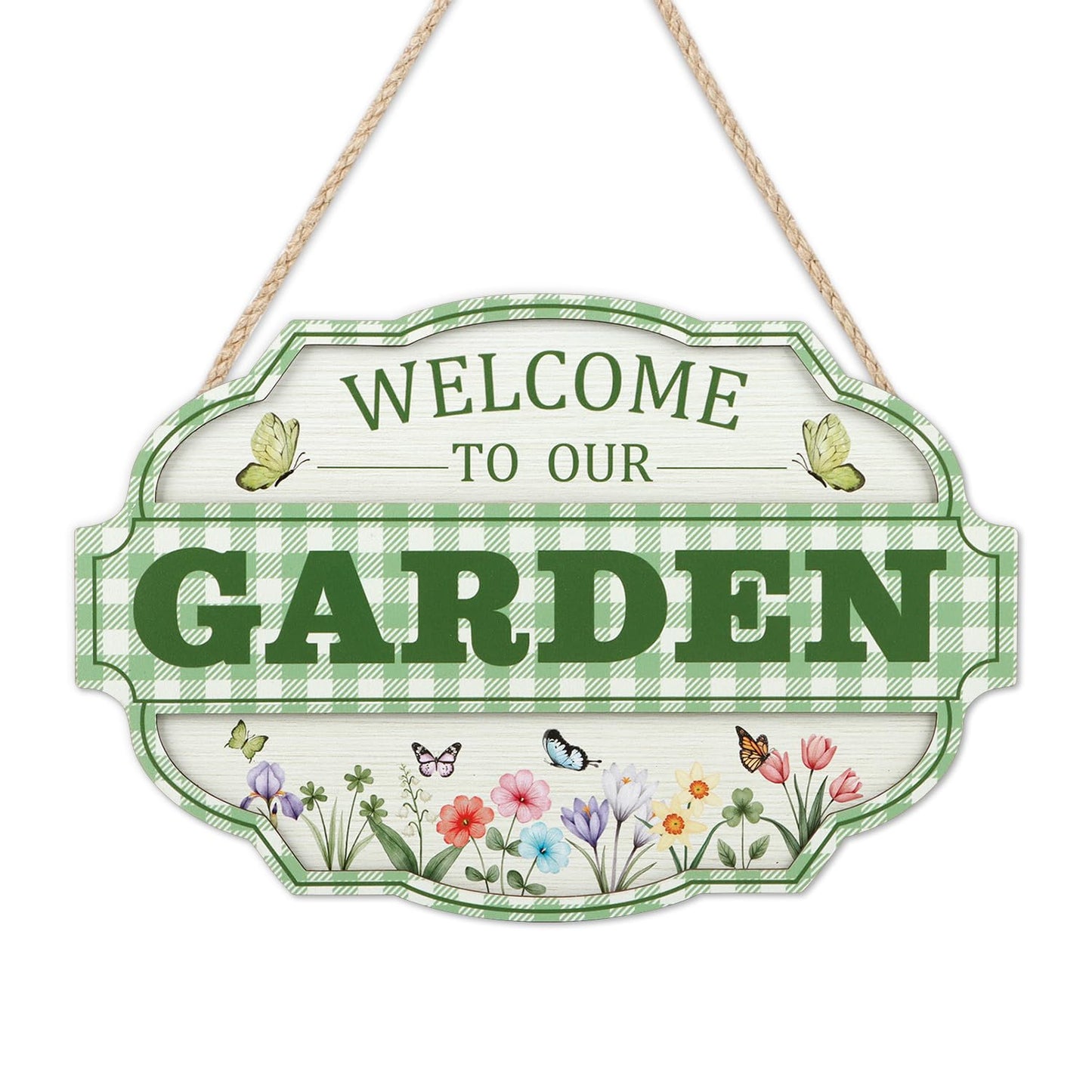 HOURIA 3D Welcome to Our Garden Wood Sign,(11.4”x8”) Gardening Greenhouse Decor, Gardening Sign, Flowers Butterfly Garden Decorations for Outside,Gardening Gifts,Gifts for Plant Lovers