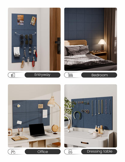 Felt Bulletin Board Tiles -28"x18" Cork Board Alternative for Office Decor, Push Pin Board Wall Organizer 6-Pack - Navy Blue