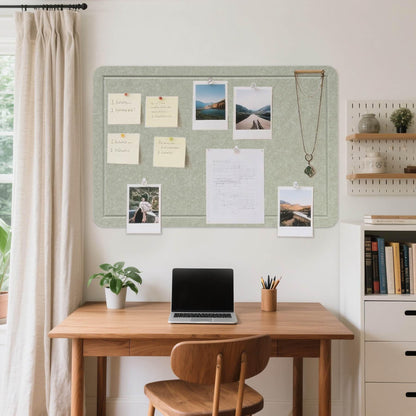 Lightomorrow Large Bulletin Board, 48 x 36 Inches Cork Board Alternative Decorative Felt Pin Board with Safe Removable Adhesives & 20 Push Pins for Home Office Classroom Walls-Sage
