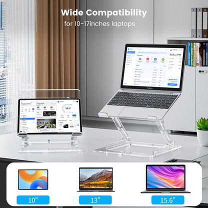 VIGLT Laptop Stand for Desk, Portable Acrylic Laptop Riser, Ergonomic Adjustable Computer Stand Holder for Notebook MacBook Air Pro, Dell XPS, HP (10-17.3'')