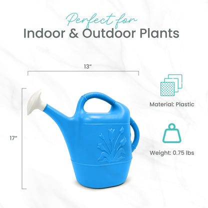 Union Products 63066 2 Gallon Plastic Indoor/Outdoor Watering Can w/ Tulip Design for Garden, Potted Plants, & Patio Pots, Caribbean Blue