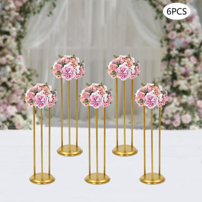 JINHZIXIU 6 Pcs Flower Display Stand 23.6in Column Flower Stand Gold Road Lead Centerpiece Vase Decorative 60cm Metal Flower Floor Vase Flower Holder for Wedding Home Party Centerpiece