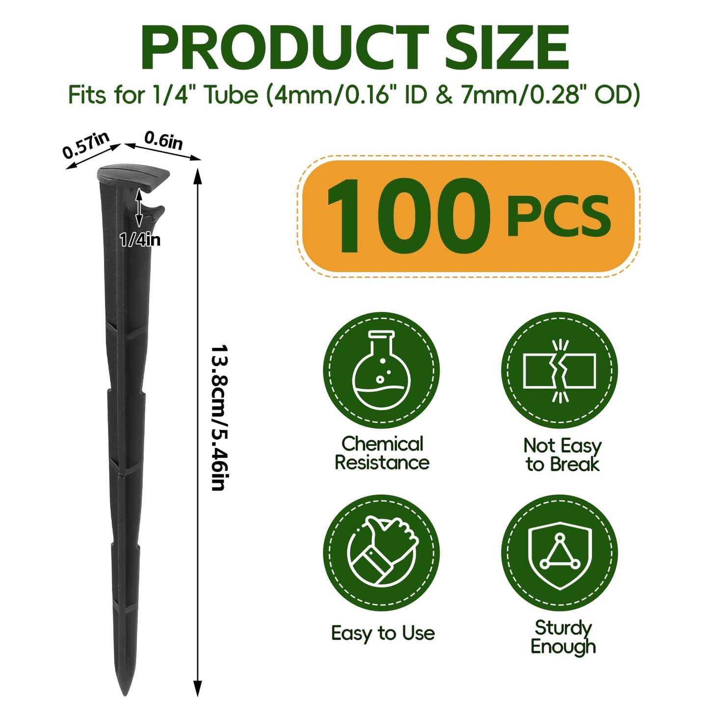 Kalolary 100PCS Drip Irrigation Support Stakes, 1/4 Inch Tubing Hose Holder Plastic Drip Line Tube Hold Stakes 4/7mm Garden Watering Hose Support Tools for Vegetable Flower Beds Lawn Supplies