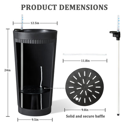 PolarcoForgeco Self Watering Tall Black Planters Outdoor Set of 2, 24” Flower Pots Planters for Outdoor Plants, Modern Plastic Tall Planter for Front Porch, with Drainage Hole (Ribbed)